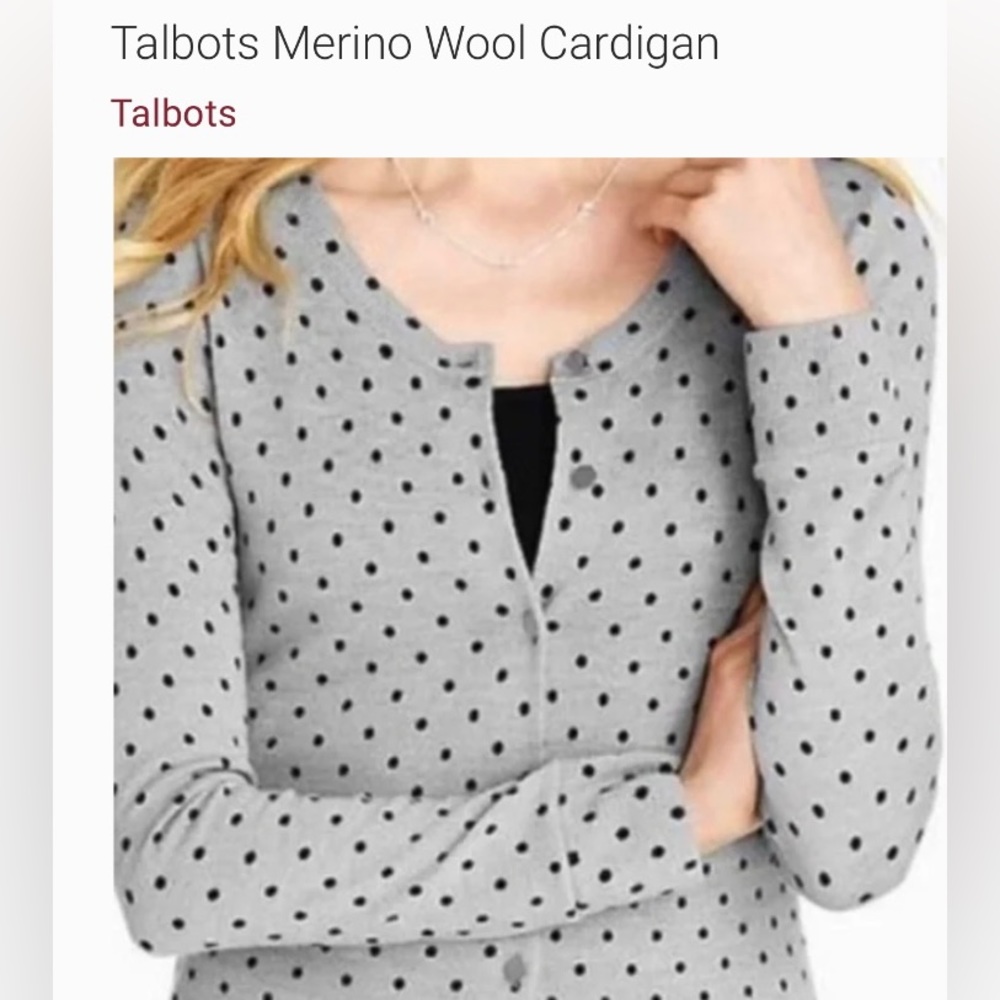 Talbots Gray Polka Dot Merino Wool Cardigan